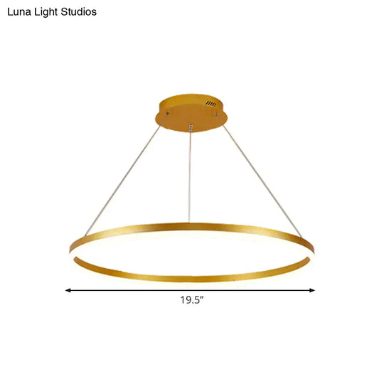 Minimalist Metal Ring Chandelier Lamp - Led Bedroom Ceiling Pendant In Gold (16’/19.5’/23.5’)