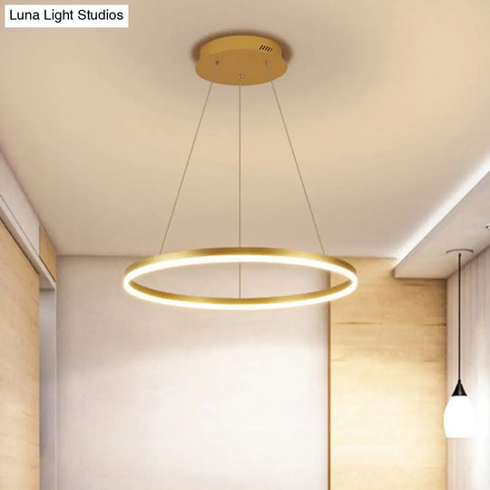 Minimalist Metal Ring Chandelier Lamp - Led Bedroom Ceiling Pendant In Gold Warm/White Light