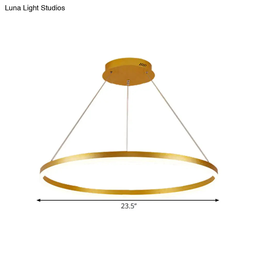 Minimalist Metal Ring Chandelier Lamp - Led Bedroom Ceiling Pendant In Gold (16’/19.5’/23.5’)