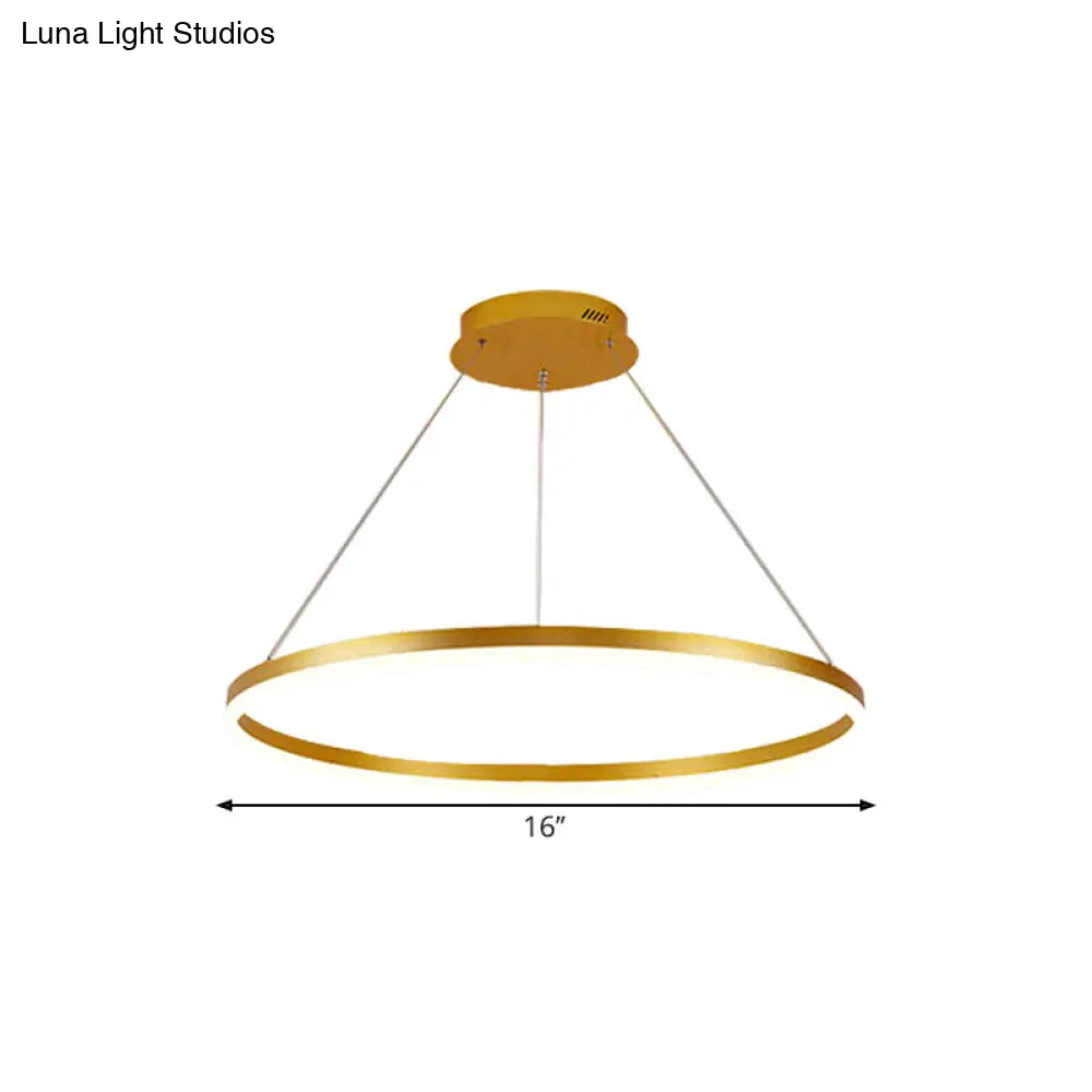 Minimalist Metal Ring Chandelier Lamp - Led Bedroom Ceiling Pendant In Gold (16’/19.5’/23.5’)