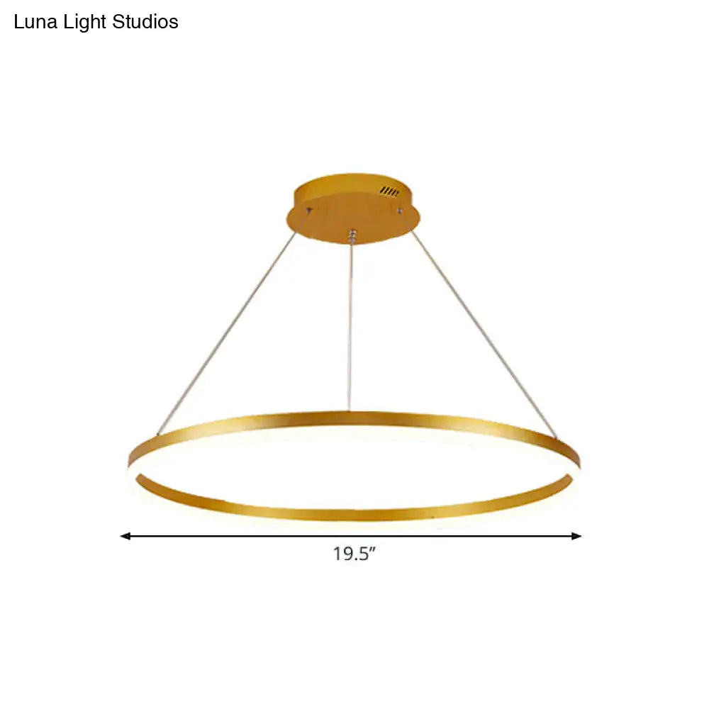 Minimalist Metal Ring Chandelier Lamp - Led Bedroom Ceiling Pendant In Gold Warm/White Light