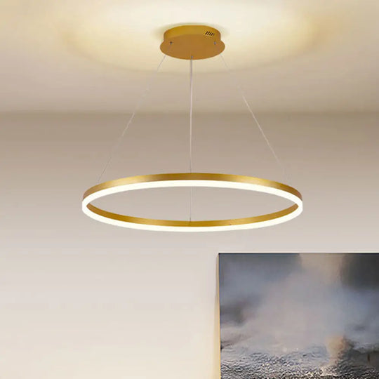 Minimalist Metal Ring Chandelier Lamp - Led Bedroom Ceiling Pendant In Gold (16’/19.5’/23.5’)