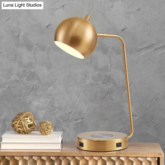 Minimalist Metal Rotating Dome Table Light - Gold Night Lamp With Wireless Charger Base