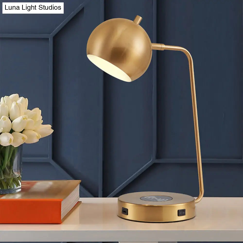 Minimalist Metal Rotating Dome Table Light - Gold Night Lamp With Wireless Charger Base