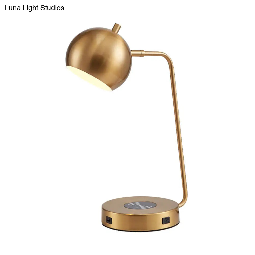 Minimalist Metal Rotating Dome Table Light - Gold Night Lamp With Wireless Charger Base