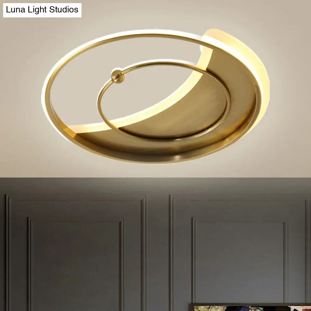 Minimalist Metal Round Led Semi Flush Mount Ceiling Lamp In Gold Warm/White/3 Color Light / Warm
