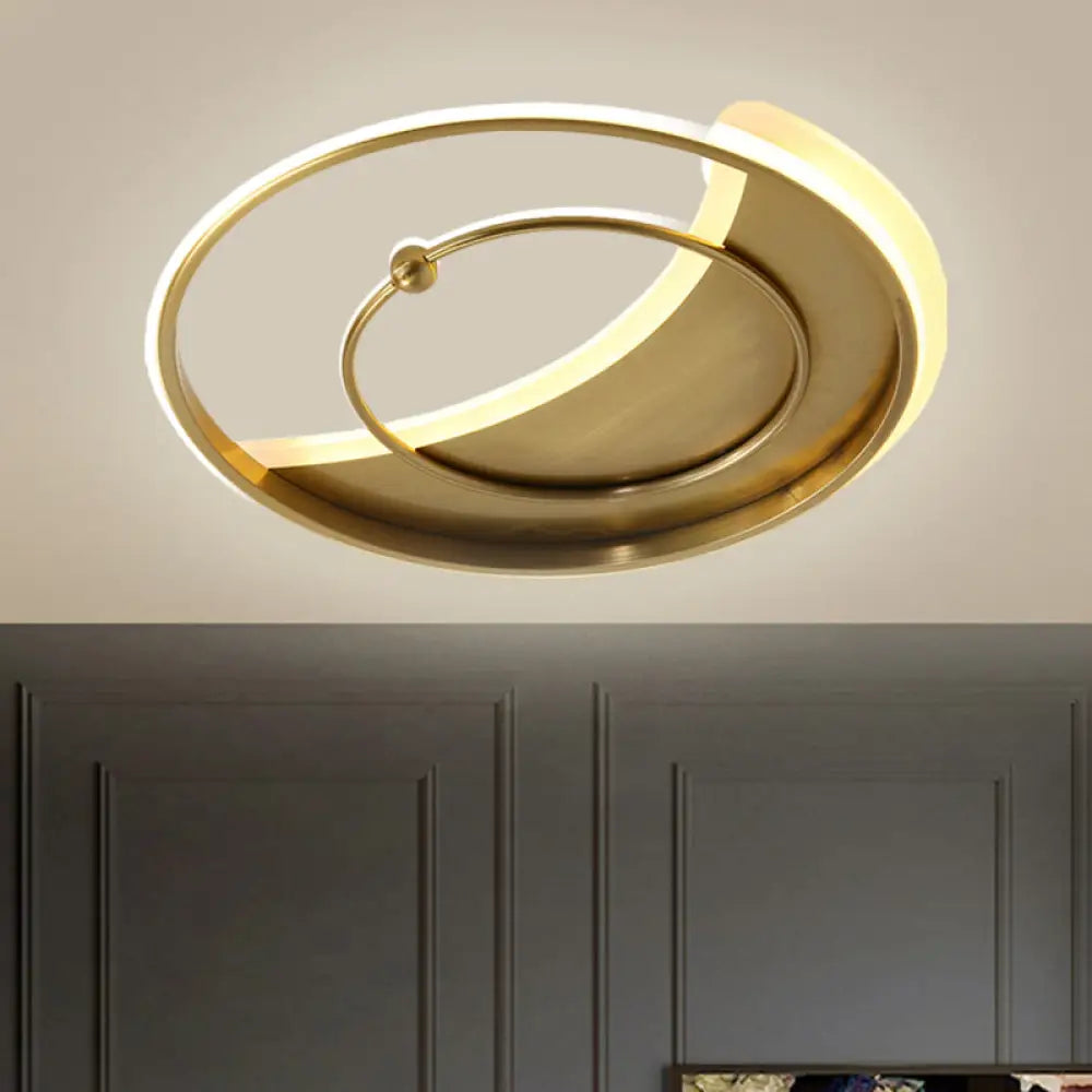 Minimalist Metal Round Led Semi Flush Mount Ceiling Lamp In Gold – Warm/White/3 Color Light / Warm