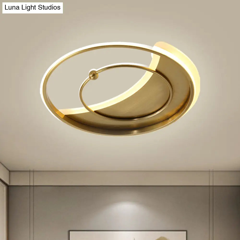 Minimalist Metal Round Led Semi Flush Mount Ceiling Lamp In Gold Warm/White/3 Color Light