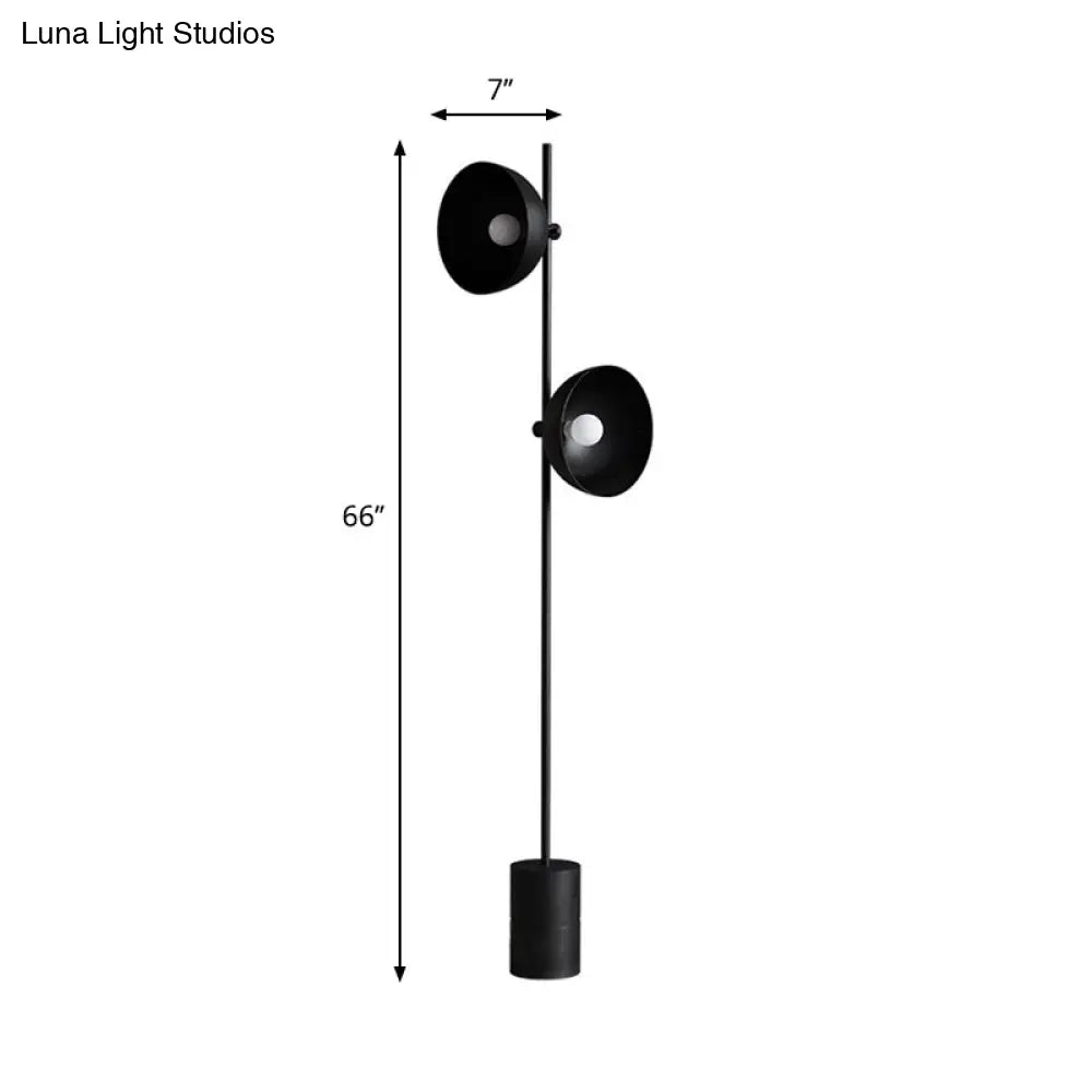 Minimalist Metal Shade Black Finish Reading Floor Lamp With 2 Bulbs