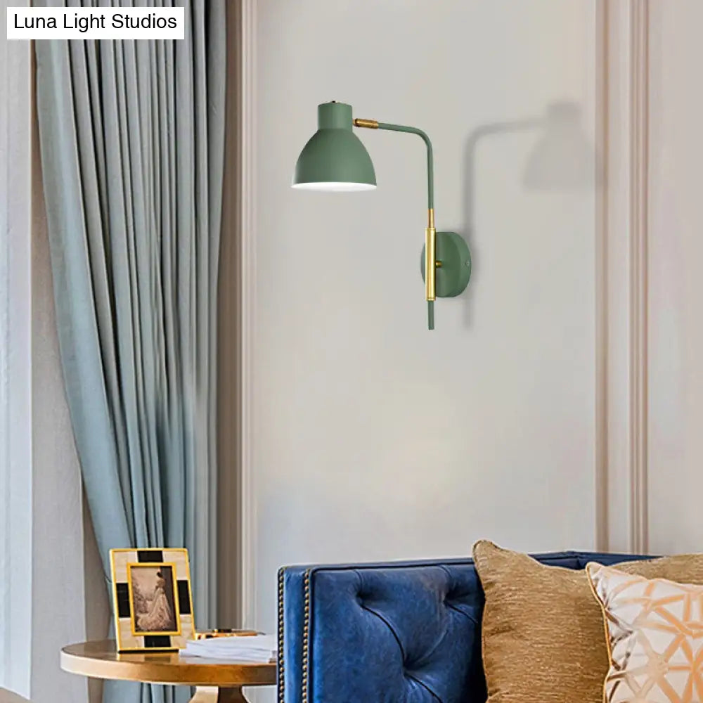 Minimalist Metal Wall Mounted Light With Dome Shade - Rectangular Arm Sconce In Grey/White/Green 5.5