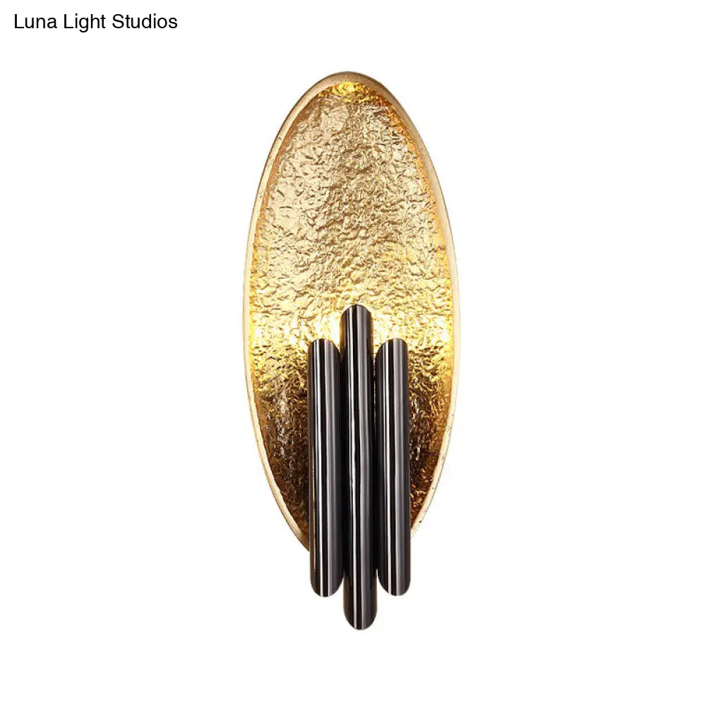 Minimalist Metallic 2-Light Flush Wall Sconce - Silver/Gold Convex Oval Light Fixture