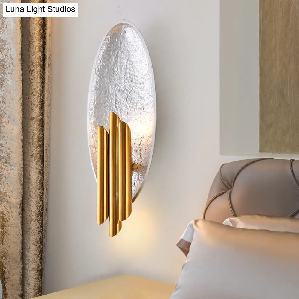 Minimalist Metallic 2-Light Flush Wall Sconce - Silver/Gold Convex Oval Light Fixture