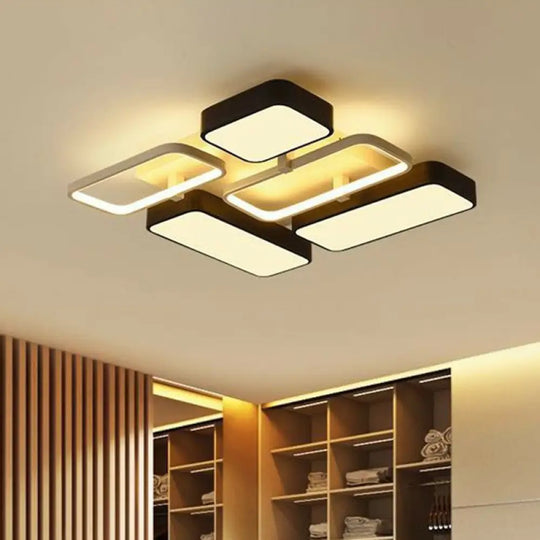 Minimalist Metallic Black And White Led Flush Mount Lighting Fixture - Splicing Design Black -