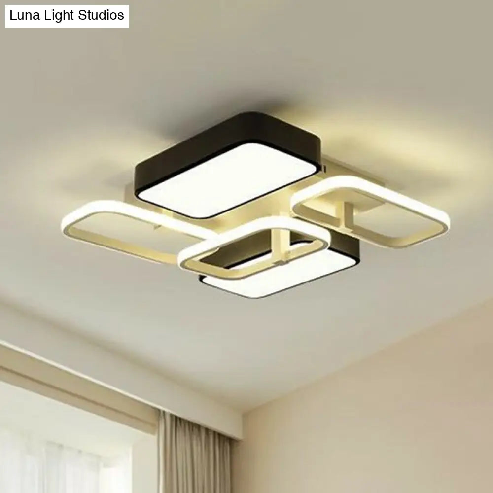 Minimalist Metallic Black And White Led Flush Mount Lighting Fixture - Splicing Design