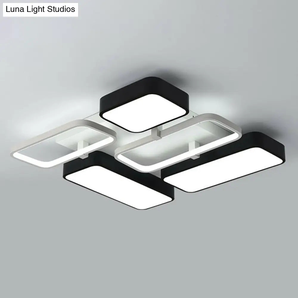 Minimalist Metallic Black And White Led Flush Mount Lighting Fixture - Splicing Design