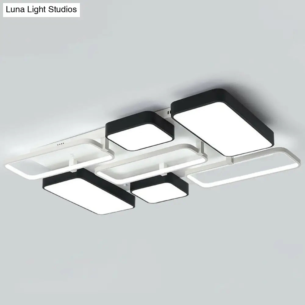 Minimalist Metallic Black And White Led Flush Mount Lighting Fixture - Splicing Design Black-White /