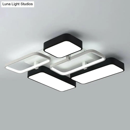 Minimalist Metallic Black And White Led Flush Mount Lighting Fixture - Splicing Design