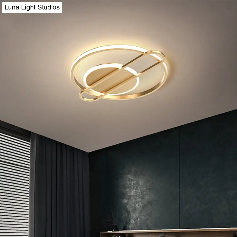 Minimalist Metallic Black/Gold Led Flush Ceiling Light - Circle/Square Shape In Warm/White