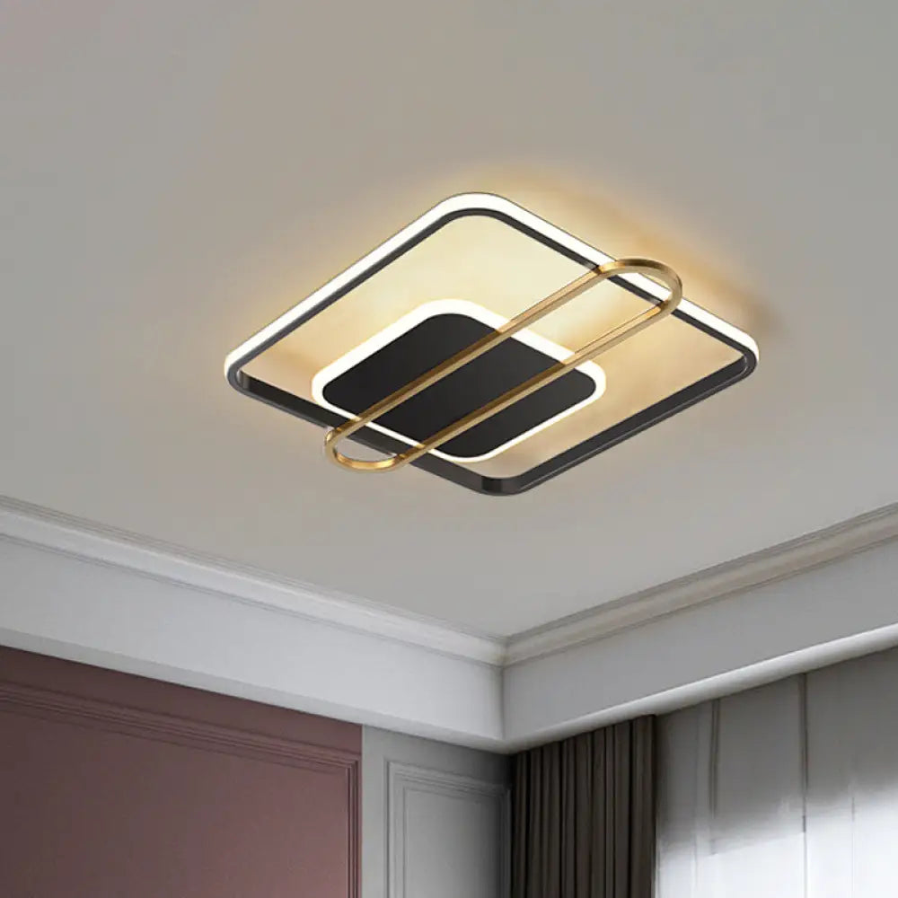 Minimalist Metallic Black/Gold Led Flush Ceiling Light - Circle/Square Shape In Warm/White Black /