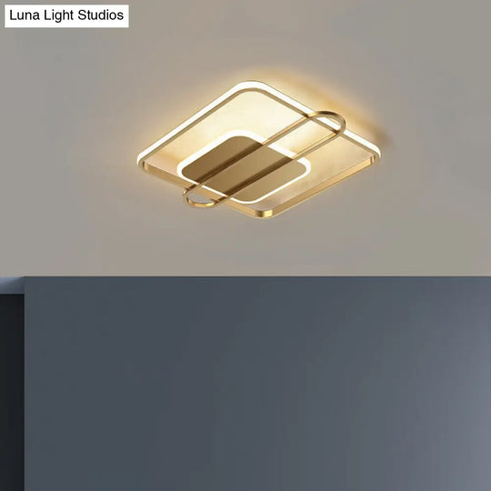 Minimalist Metallic Black/Gold Led Flush Ceiling Light - Circle/Square Shape In Warm/White Gold /