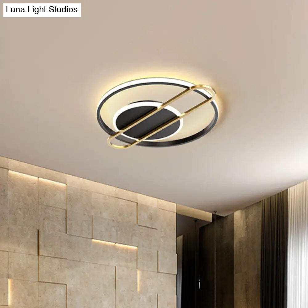 Minimalist Metallic Black/Gold Led Flush Ceiling Light - Circle/Square Shape In Warm/White