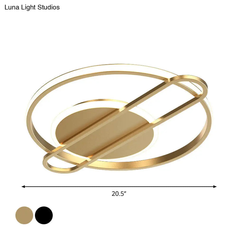 Minimalist Metallic Black/Gold Led Flush Ceiling Light - Circle/Square Shape In Warm/White