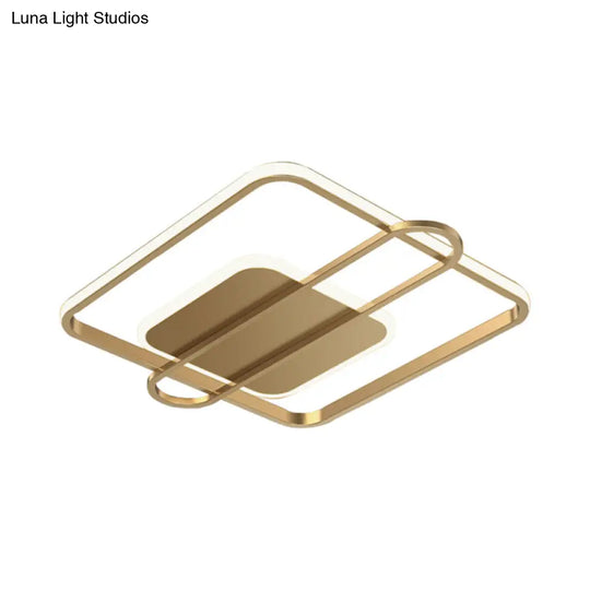 Minimalist Metallic Black/Gold Led Flush Ceiling Light - Circle/Square Shape In Warm/White