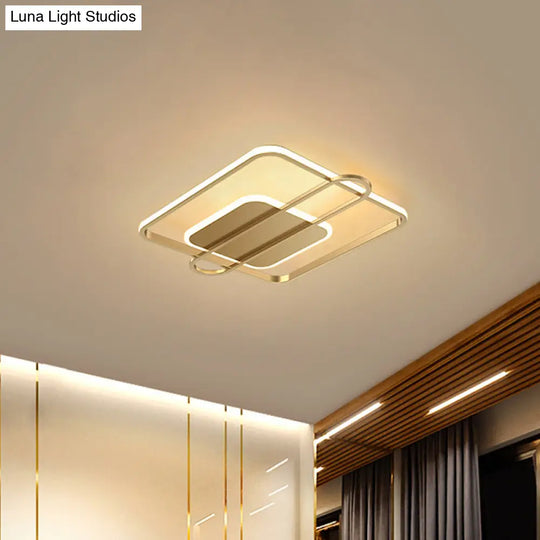 Minimalist Metallic Black/Gold Led Flush Ceiling Light - Circle/Square Shape In Warm/White