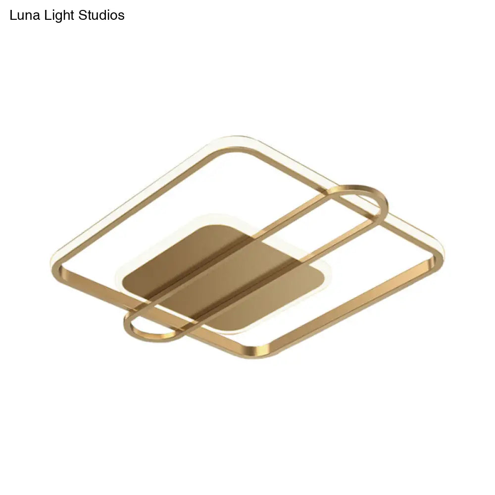 Minimalist Metallic Black/Gold Led Flush Ceiling Light - Circle/Square Shape In Warm/White