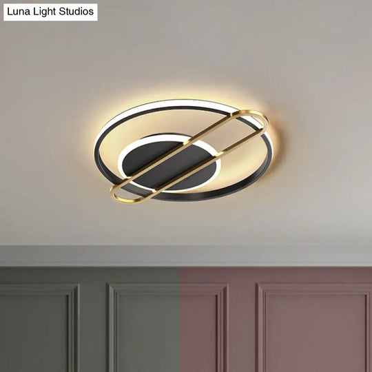 Minimalist Metallic Black/Gold Led Flush Ceiling Light - Circle/Square Shape In Warm/White