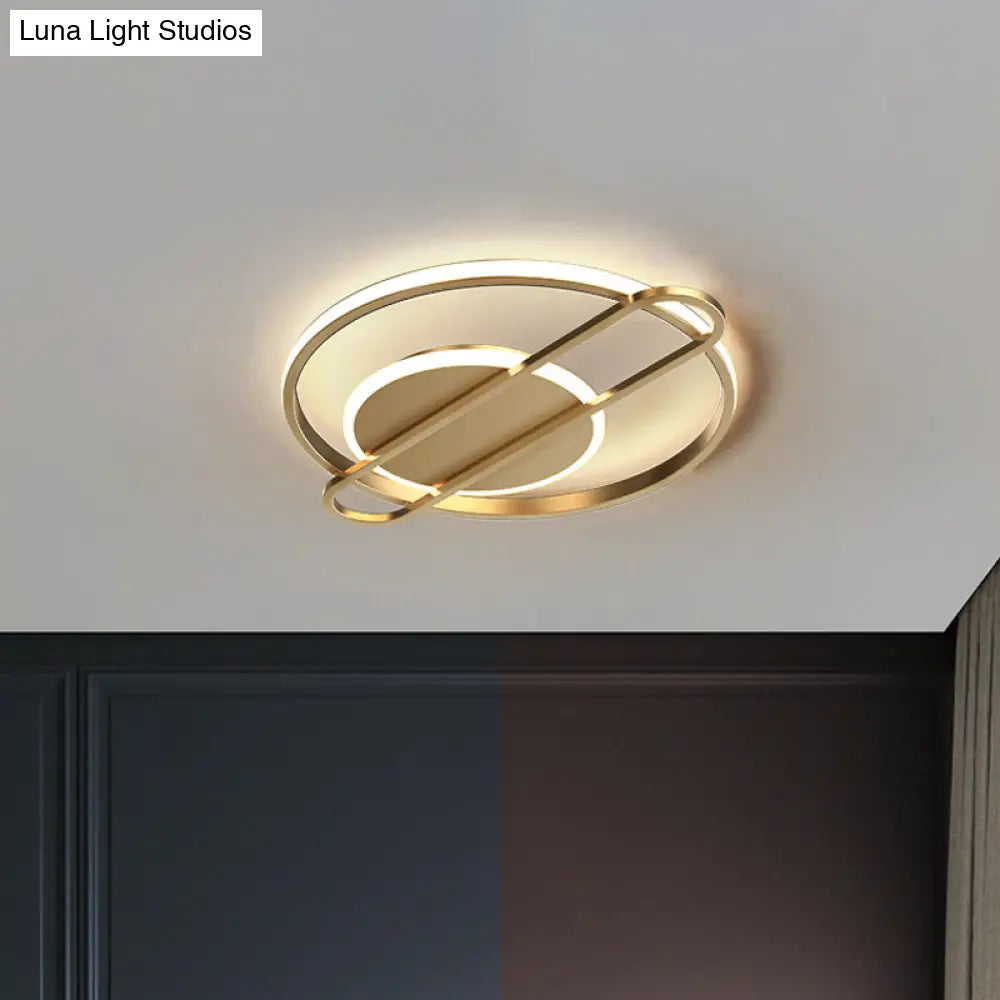 Minimalist Metallic Black/Gold Led Flush Ceiling Light - Circle/Square Shape In Warm/White