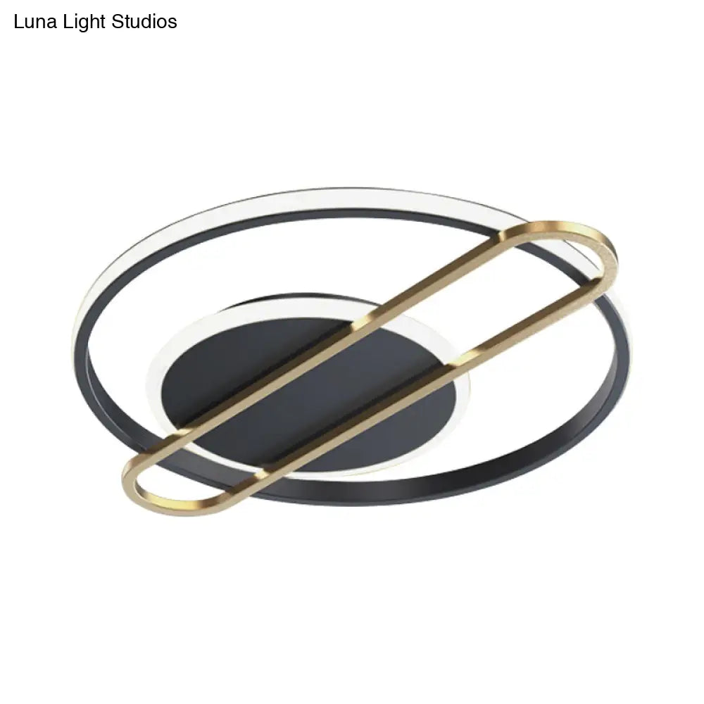 Minimalist Metallic Black/Gold Led Flush Ceiling Light - Circle/Square Shape In Warm/White