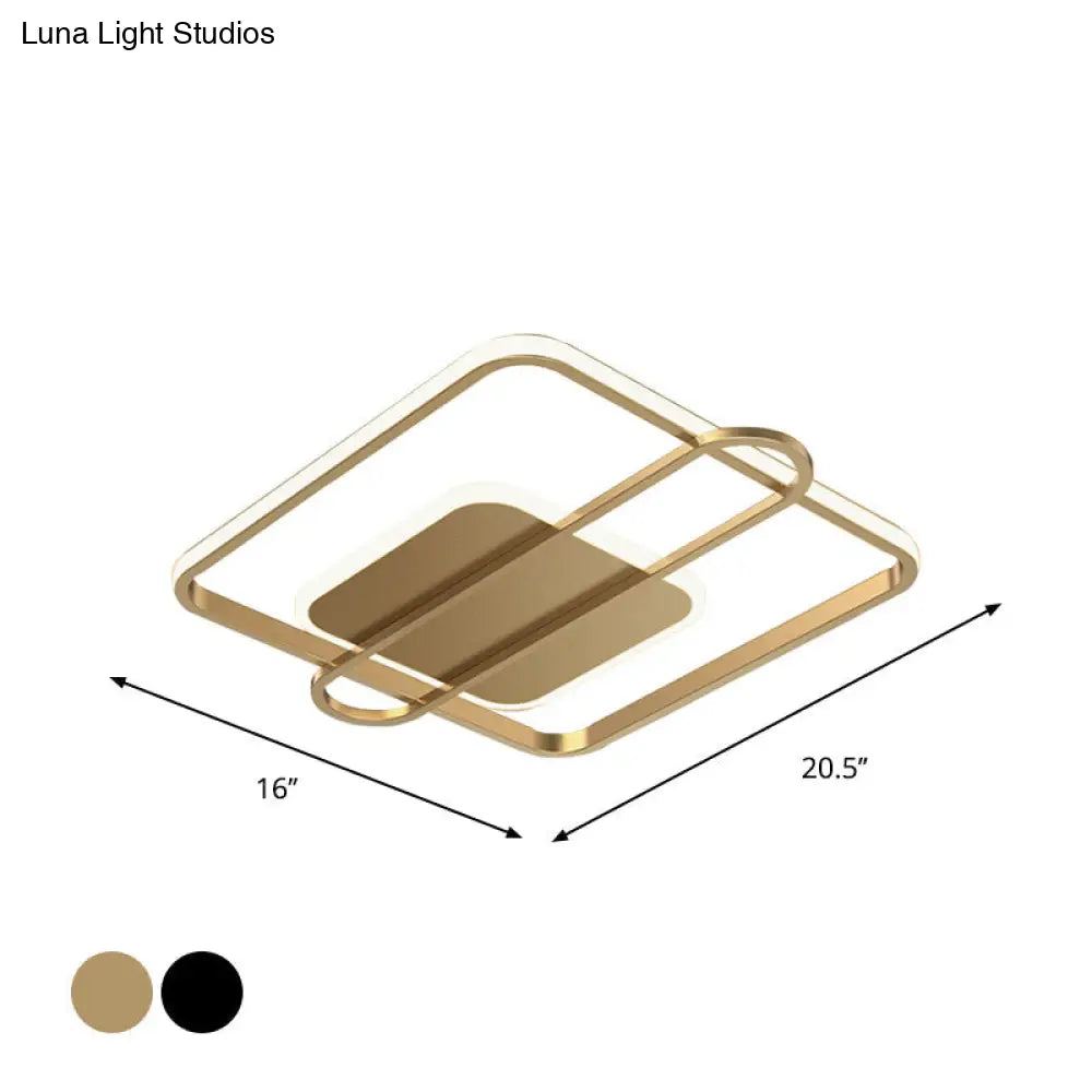 Minimalist Metallic Black/Gold Led Flush Ceiling Light - Circle/Square Shape In Warm/White