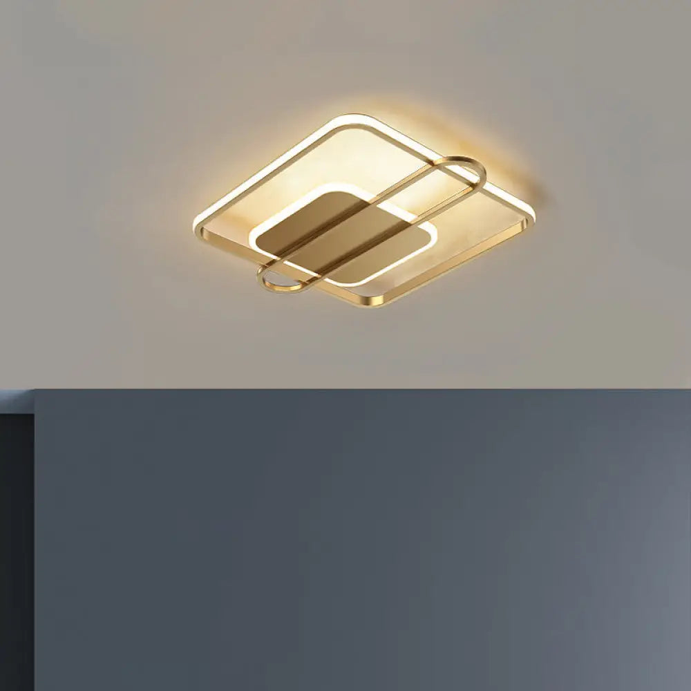 Minimalist Metallic Black/Gold Led Flush Ceiling Light - Circle/Square Shape In Warm/White Gold /