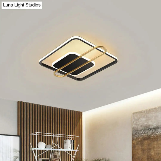 Minimalist Metallic Black/Gold Led Flush Ceiling Light - Circle/Square Shape In Warm/White