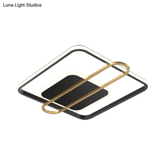 Minimalist Metallic Black/Gold Led Flush Ceiling Light - Circle/Square Shape In Warm/White