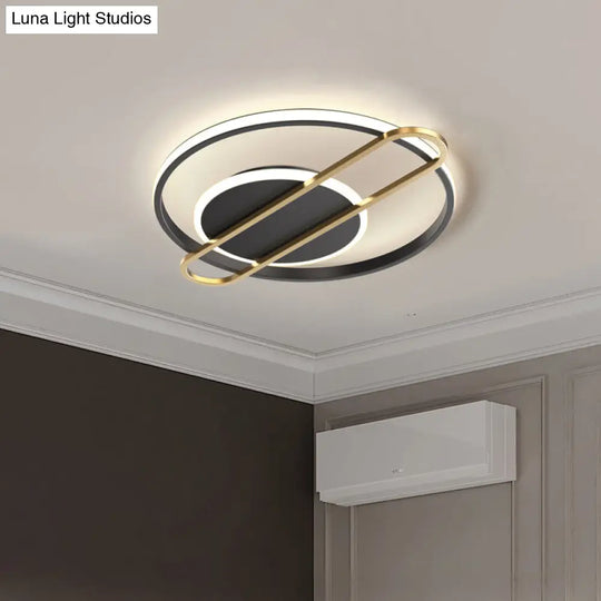 Minimalist Metallic Black/Gold Led Flush Ceiling Light - Circle/Square Shape In Warm/White Black /