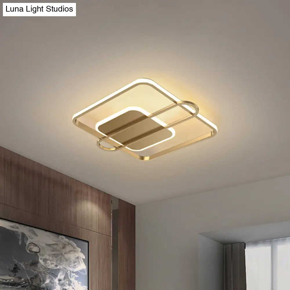 Minimalist Metallic Black/Gold Led Flush Ceiling Light - Circle/Square Shape In Warm/White