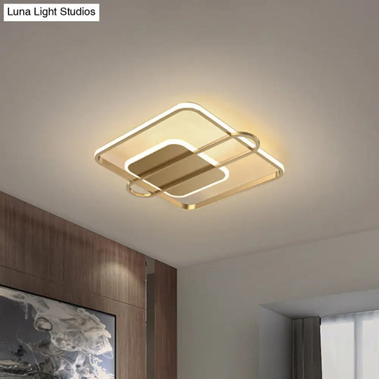 Minimalist Metallic Black/Gold Led Flush Ceiling Light - Circle/Square Shape In Warm/White