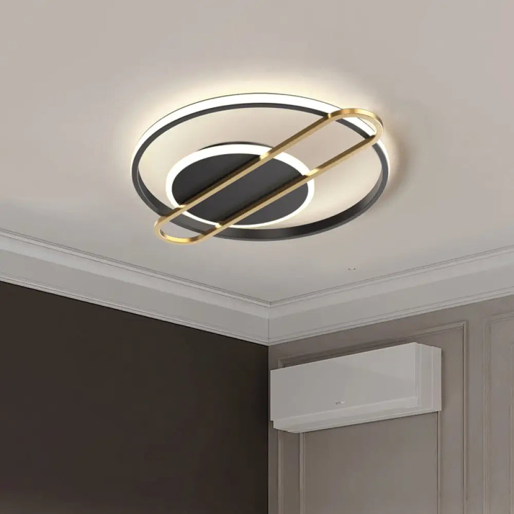 Minimalist Metallic Black/Gold Led Flush Ceiling Light - Circle/Square Shape In Warm/White Black /