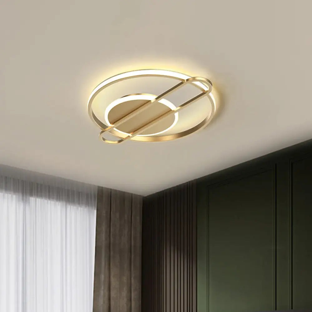 Minimalist Metallic Black/Gold Led Flush Ceiling Light - Circle/Square Shape In Warm/White Gold /