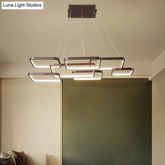 Minimalist Metallic Coffee Led Pendant Light Fixture - Layered Rhombus Chandelier Lighting