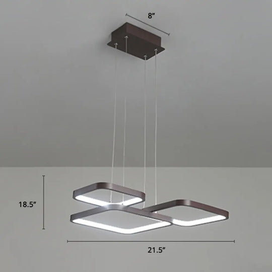 Minimalist Metallic Coffee Led Pendant Light Fixture - Layered Rhombus Chandelier Lighting 3 /