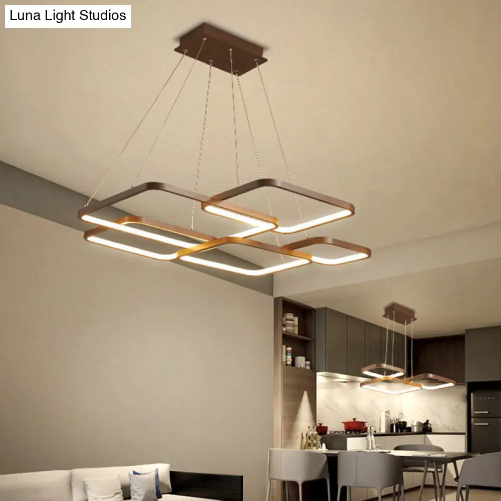 Minimalist Metallic Rhombus Chandelier Pendant Light Layered Design Led Coffee Tone