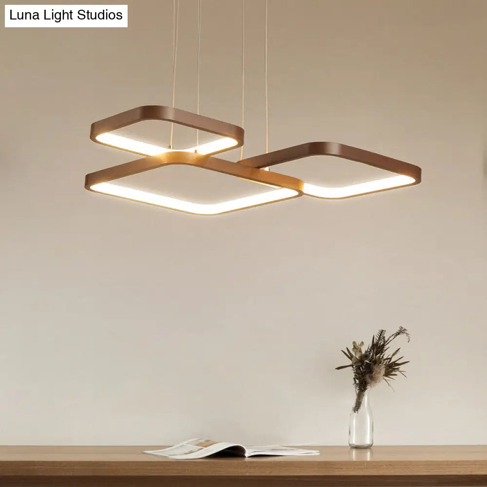 Minimalist Metallic Coffee Led Pendant Light Fixture - Layered Rhombus Chandelier Lighting