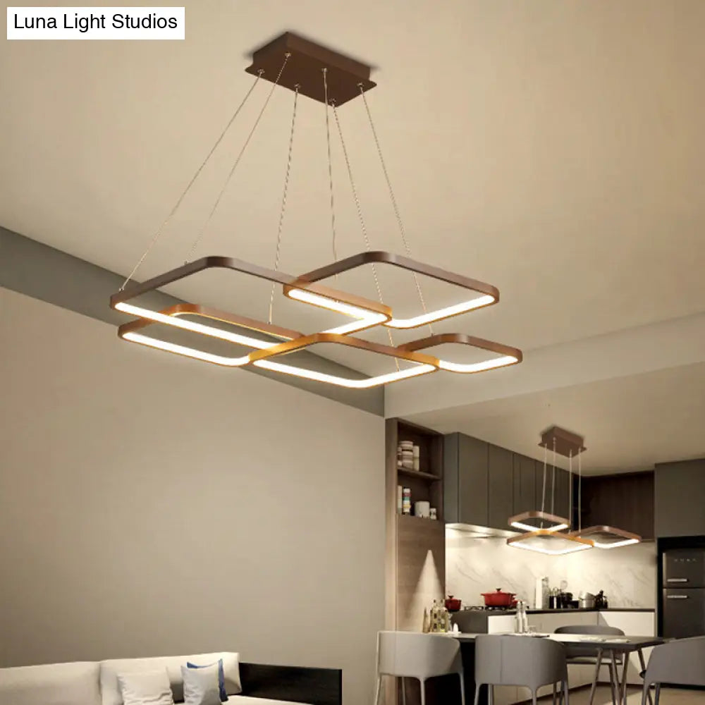 Minimalist Metallic Coffee Led Pendant Light Fixture - Layered Rhombus Chandelier Lighting