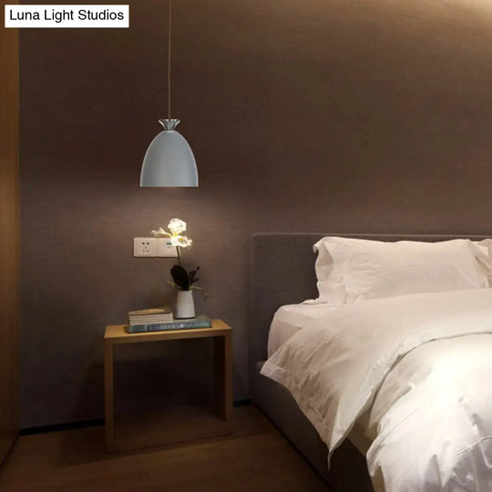 Minimalist Metallic Grey Domed Pendant Light For Bedroom