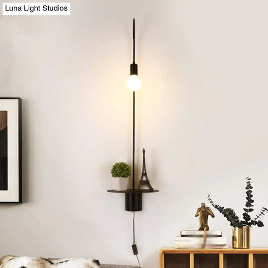 Minimalist Metallic Gooseneck Wall Sconce With Bulb - Black/White/Gold Lighting Fixture