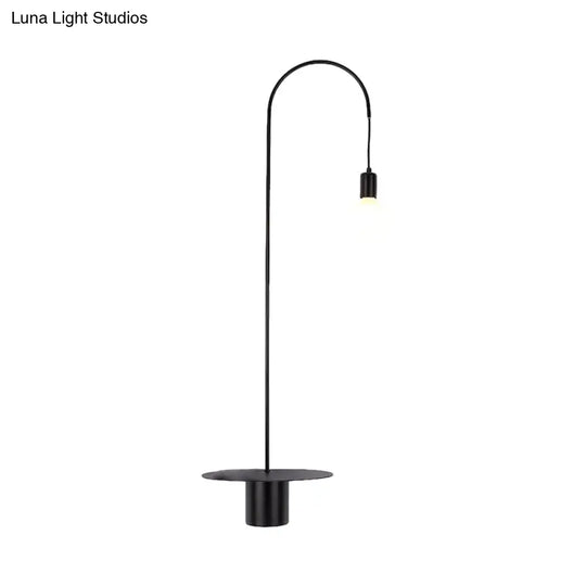 Minimalist Metallic Gooseneck Wall Sconce With Bulb - Black/White/Gold Lighting Fixture