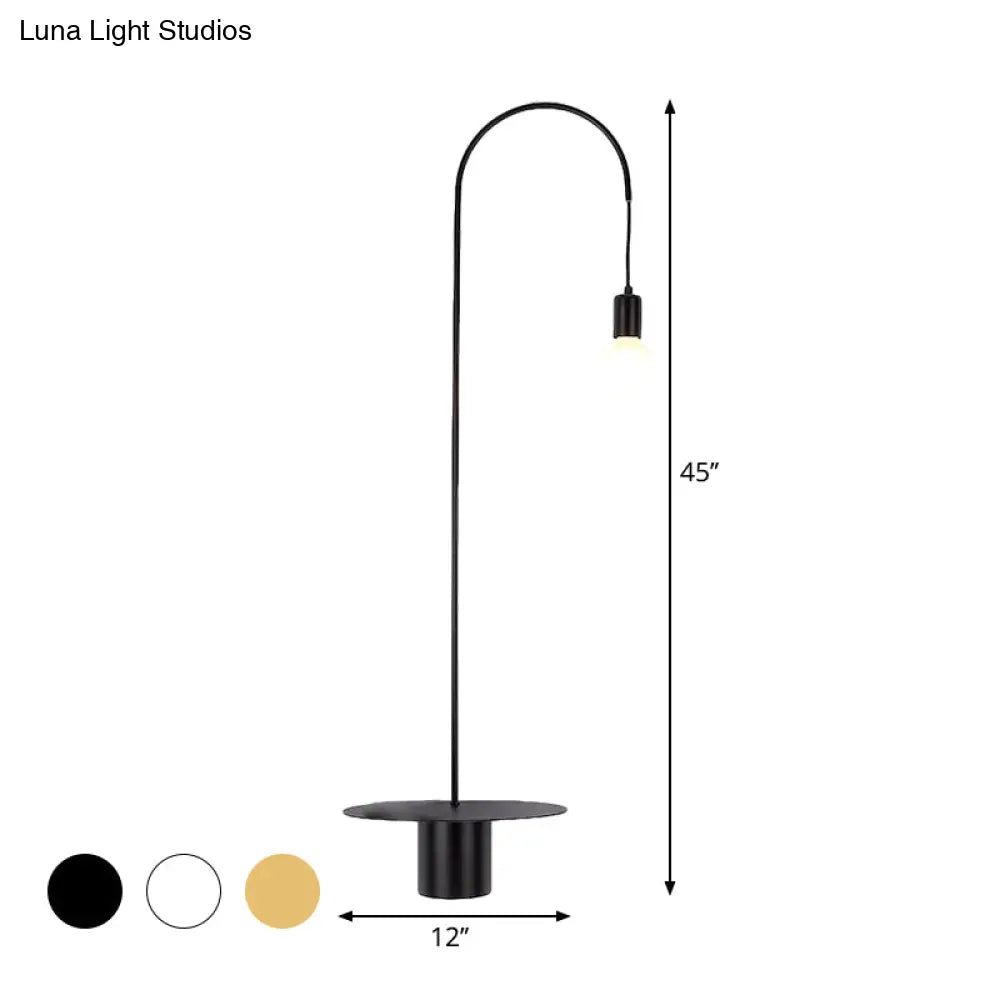 Minimalist Metallic Gooseneck Wall Sconce With Bulb - Black/White/Gold Lighting Fixture